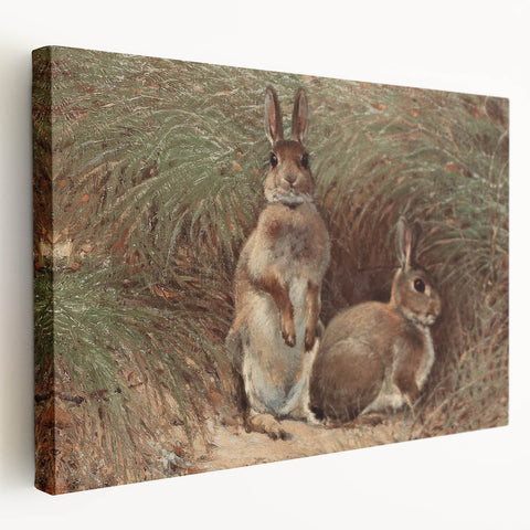 Vintage Animal Art - Rabbits in Grass Antique Wildlife Print