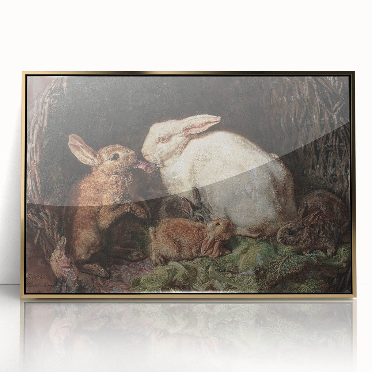 Vintage Animal Art - Rabbits in Nest Antique Wildlife Print
