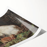 Vintage Animal Art - Rabbits in Nest Antique Wildlife Print