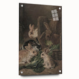 Vintage Animal Art - Rabbits Eating Cabbage Antique Wildlife Print