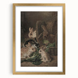 Vintage Animal Art - Rabbits Eating Cabbage Antique Wildlife Print