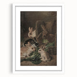 Vintage Animal Art - Rabbits Eating Cabbage Antique Wildlife Print