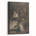 Vintage Animal Art - Rabbits Eating Cabbage Antique Wildlife Print