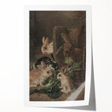 Vintage Animal Art - Rabbits Eating Cabbage Antique Wildlife Print