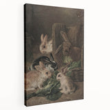 Vintage Animal Art - Rabbits Eating Cabbage Antique Wildlife Print