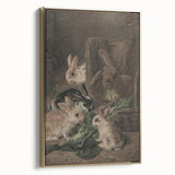 Vintage Animal Art - Rabbits Eating Cabbage Antique Wildlife Print