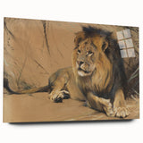 Vintage Animal Art - Resting Lion Pastel Wildlife Print