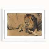 Vintage Animal Art - Resting Lion Pastel Wildlife Print