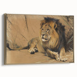 Vintage Animal Art - Resting Lion Pastel Wildlife Print
