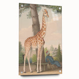 Vintage Animal Art - Giraffe in the Garden Antique Print