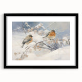 Vintage Animal Art - Winter Birds on Snowy Branches