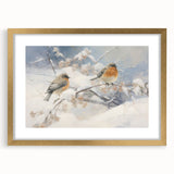 Vintage Animal Art - Winter Birds on Snowy Branches
