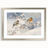Vintage Animal Art - Winter Birds on Snowy Branches
