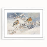 Vintage Animal Art - Winter Birds on Snowy Branches