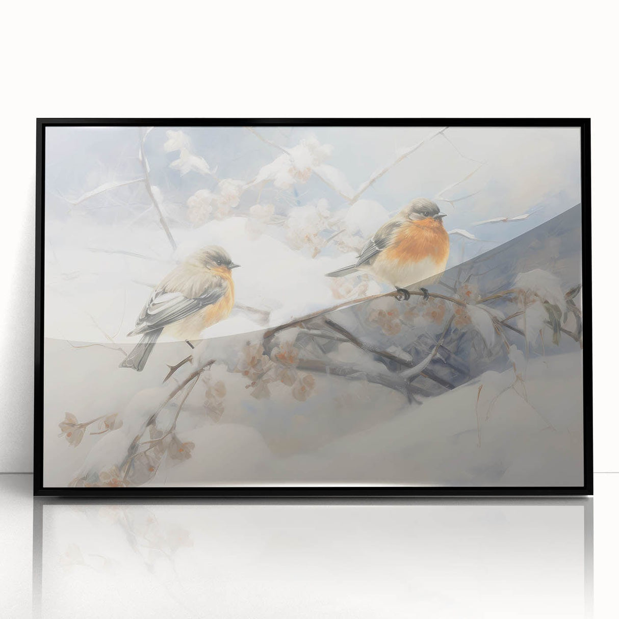 Vintage Animal Art - Winter Birds on Snowy Branches