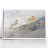 Vintage Animal Art - Winter Birds on Snowy Branches