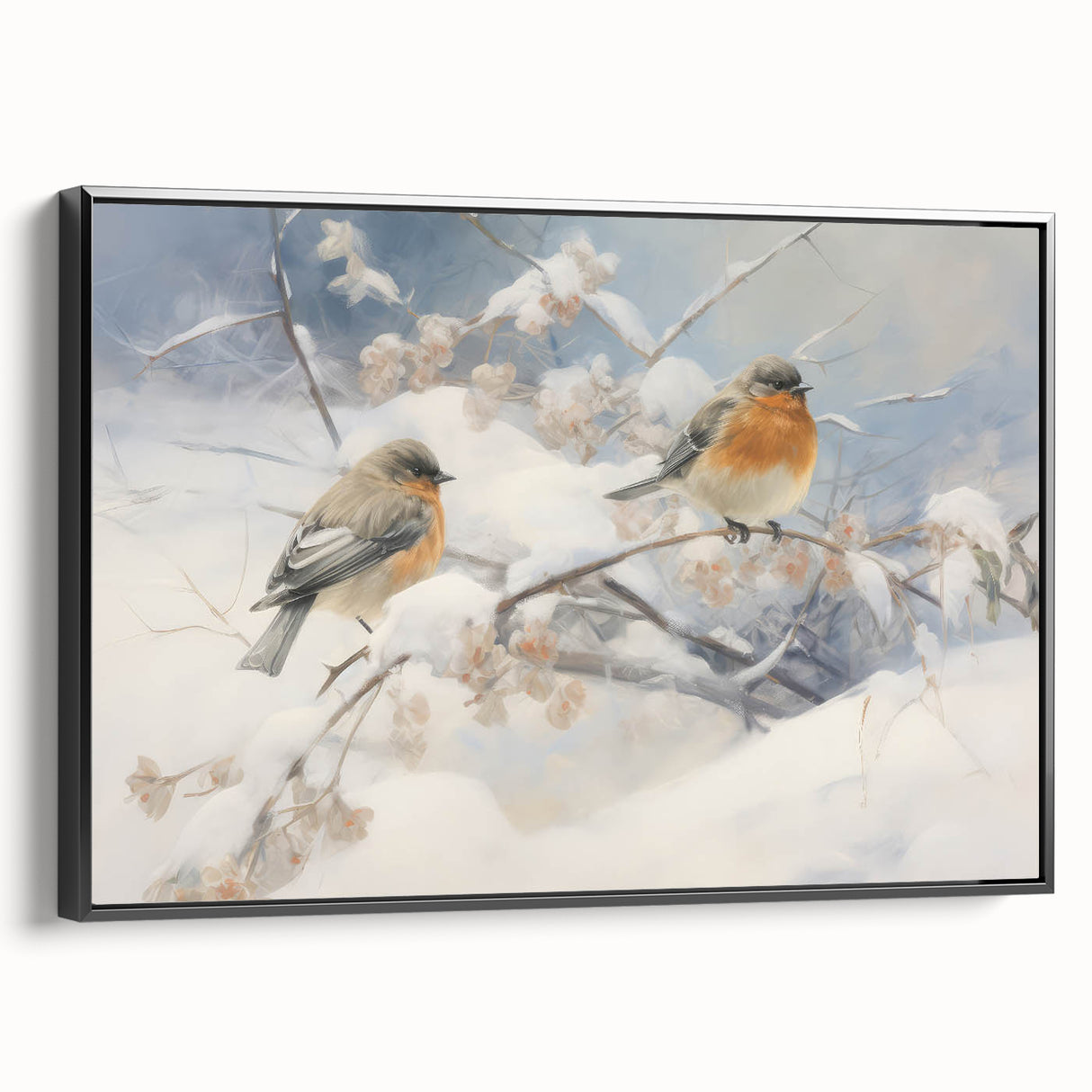 Vintage Animal Art - Winter Birds on Snowy Branches