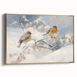 Vintage Animal Art - Winter Birds on Snowy Branches