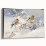 Vintage Animal Art - Winter Birds on Snowy Branches
