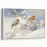 Vintage Animal Art - Winter Birds on Snowy Branches