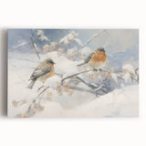 Vintage Animal Art - Winter Birds on Snowy Branches