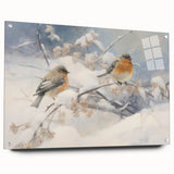 Vintage Animal Art - Winter Birds on Snowy Branches