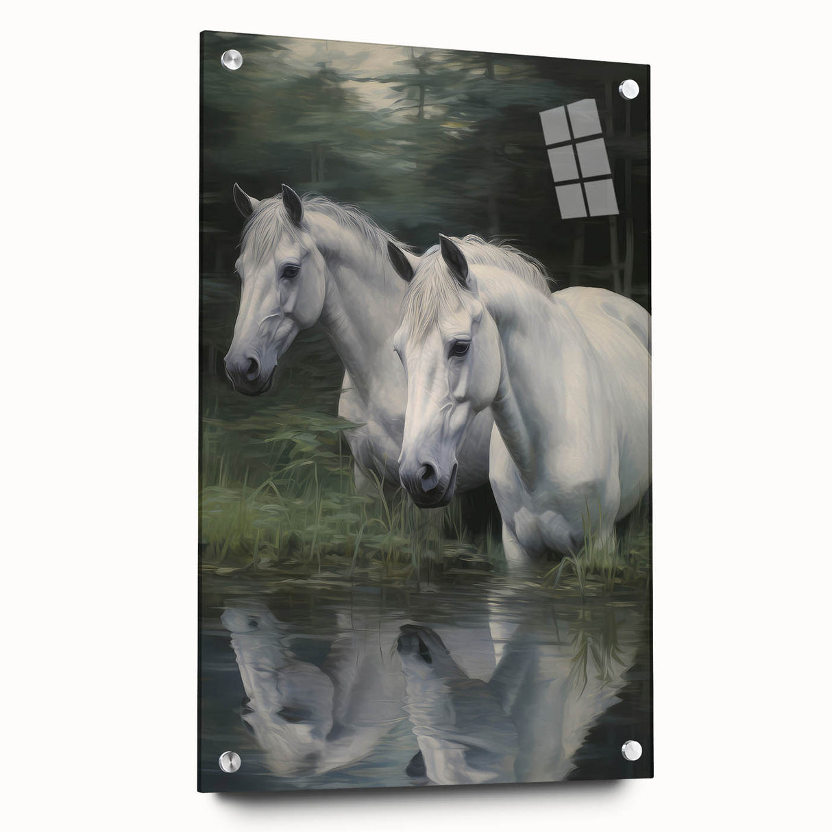 Vintage Animal Art: White Horses – Retro Wildlife Illustration