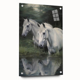 Vintage Animal Art: White Horses – Retro Wildlife Illustration