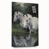 Vintage Animal Art: White Horses – Retro Wildlife Illustration
