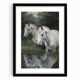 Vintage Animal Art: White Horses – Retro Wildlife Illustration