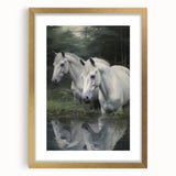 Vintage Animal Art: White Horses – Retro Wildlife Illustration