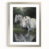 Vintage Animal Art: White Horses – Retro Wildlife Illustration
