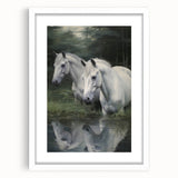 Vintage Animal Art: White Horses – Retro Wildlife Illustration