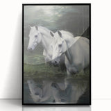 Vintage Animal Art: White Horses – Retro Wildlife Illustration