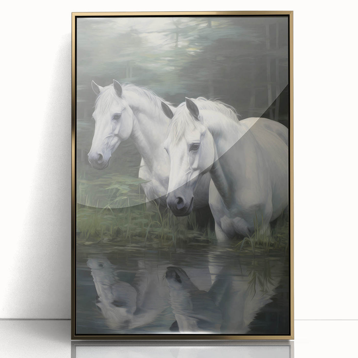 Vintage Animal Art: White Horses – Retro Wildlife Illustration