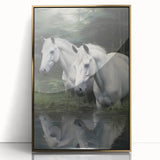 Vintage Animal Art: White Horses – Retro Wildlife Illustration