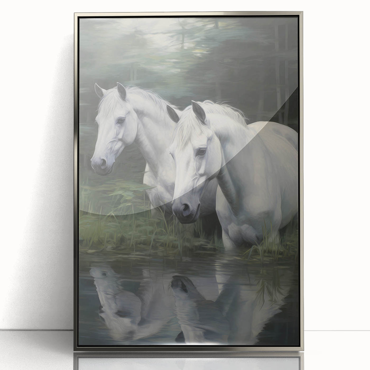 Vintage Animal Art: White Horses – Retro Wildlife Illustration