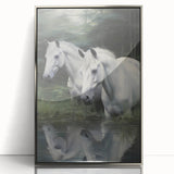 Vintage Animal Art: White Horses – Retro Wildlife Illustration