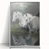 Vintage Animal Art: White Horses – Retro Wildlife Illustration