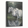 Vintage Animal Art: White Horses – Retro Wildlife Illustration