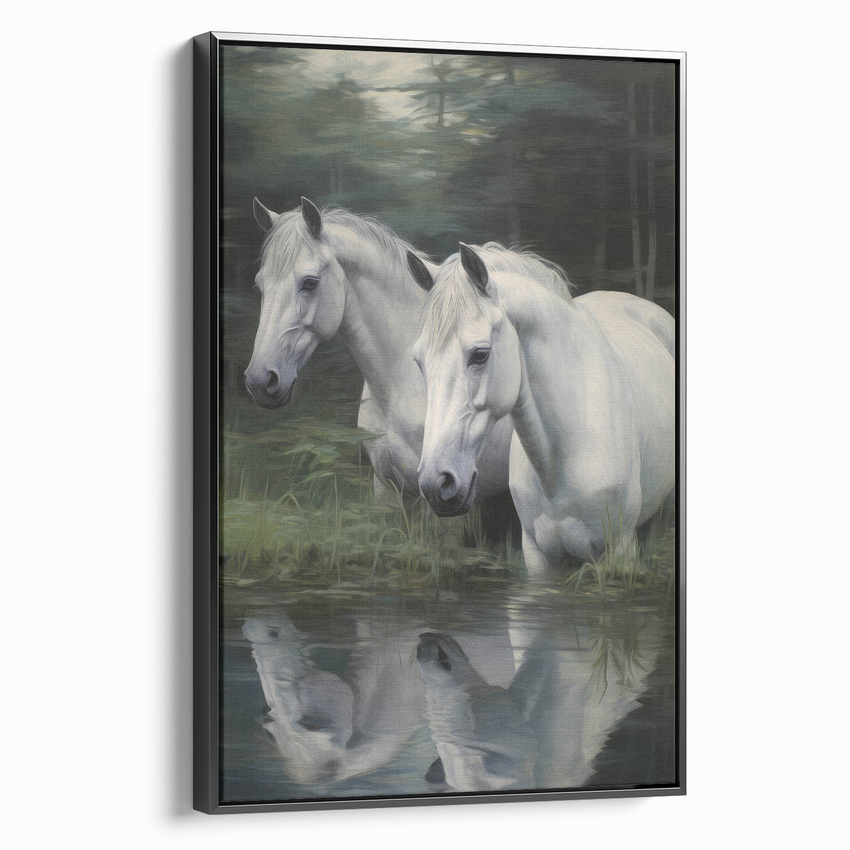 Vintage Animal Art: White Horses – Retro Wildlife Illustration
