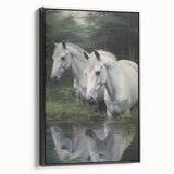 Vintage Animal Art: White Horses – Retro Wildlife Illustration