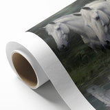 Vintage Animal Art: White Horses – Retro Wildlife Illustration