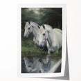 Vintage Animal Art: White Horses – Retro Wildlife Illustration