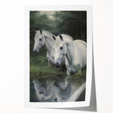 Vintage Animal Art: White Horses – Retro Wildlife Illustration