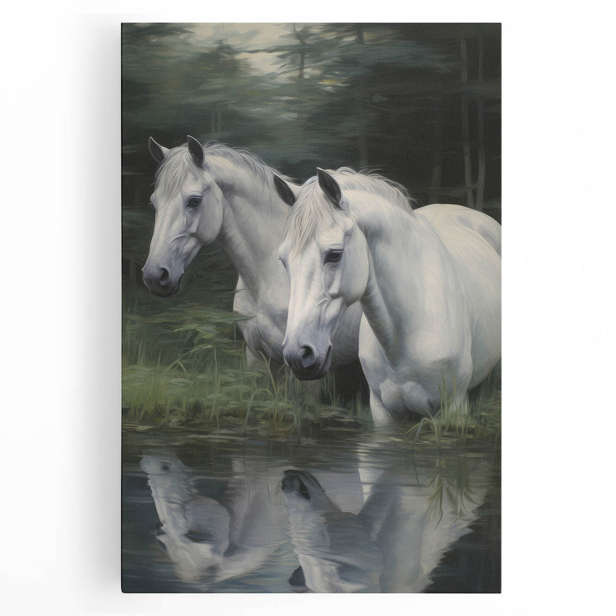 Vintage Animal Art: White Horses – Retro Wildlife Illustration