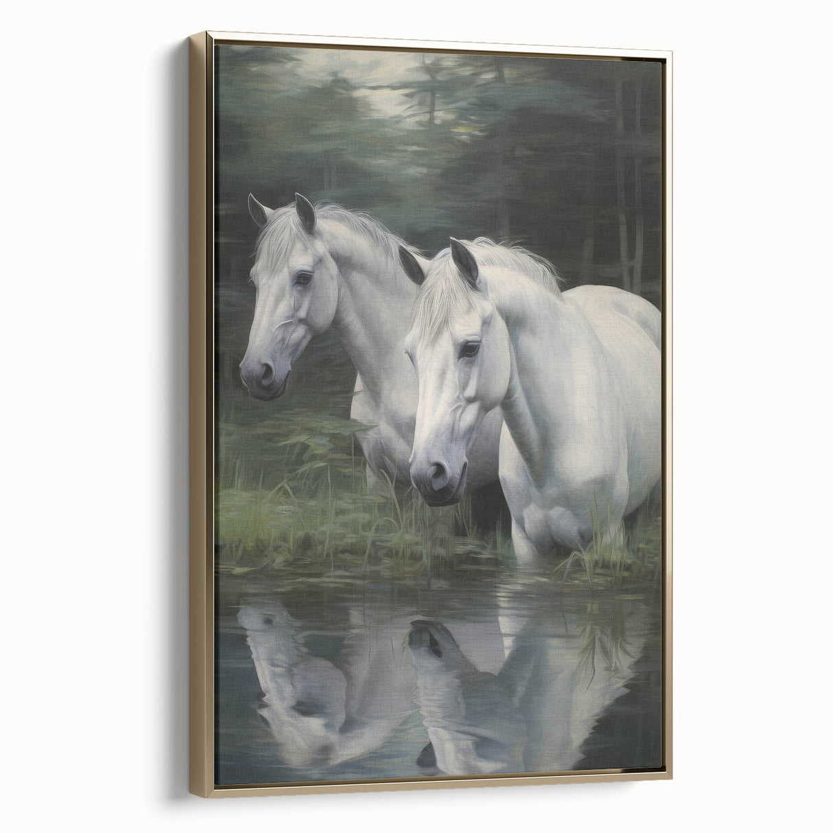 Vintage Animal Art: White Horses – Retro Wildlife Illustration