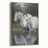 Vintage Animal Art: White Horses – Retro Wildlife Illustration