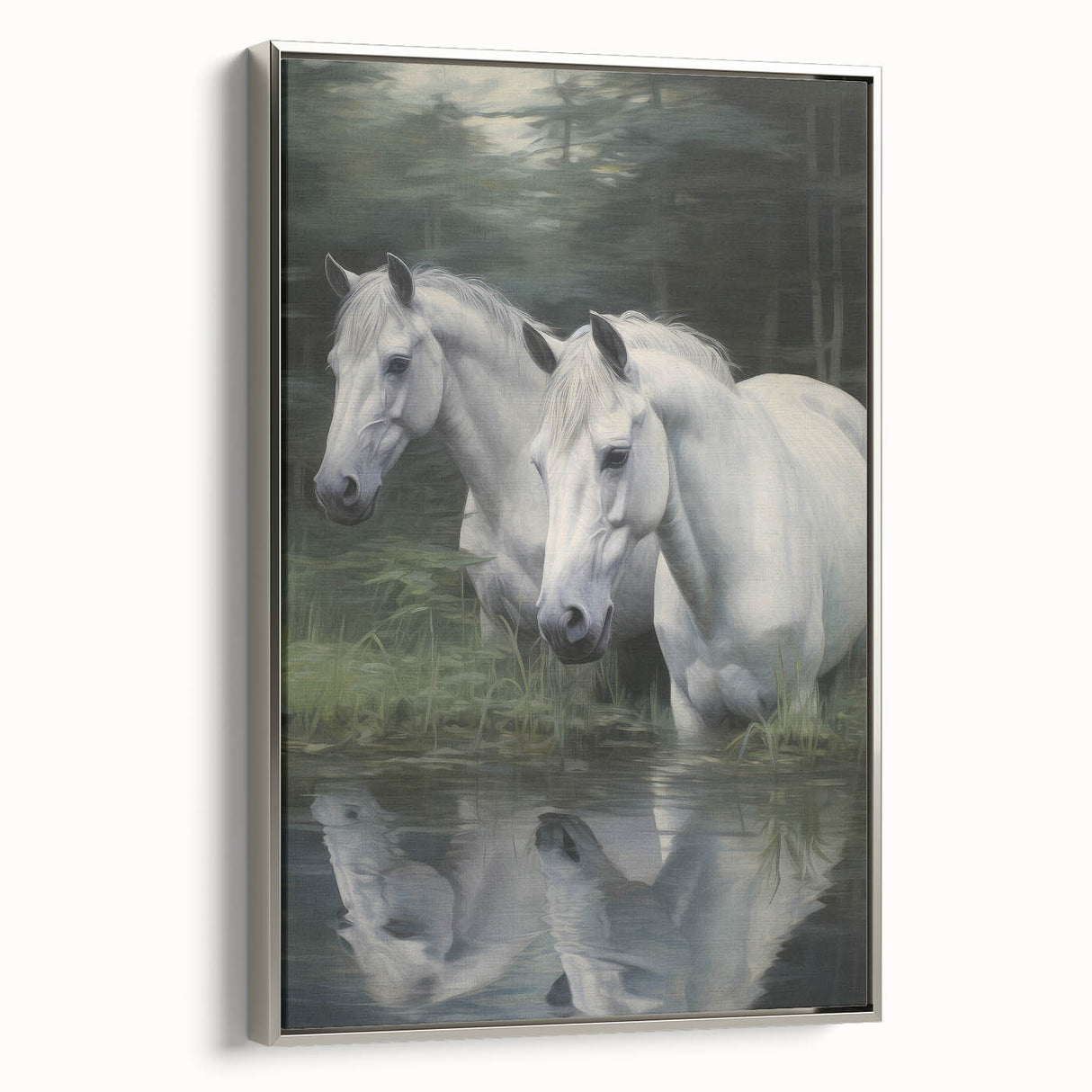 Vintage Animal Art: White Horses – Retro Wildlife Illustration
