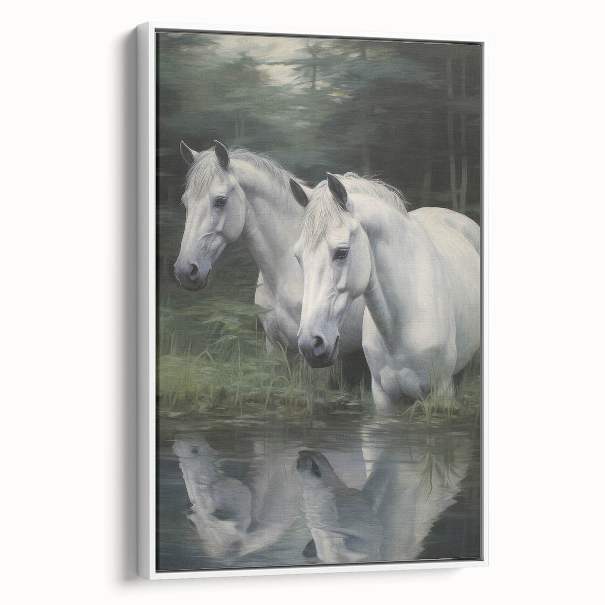 Vintage Animal Art: White Horses – Retro Wildlife Illustration